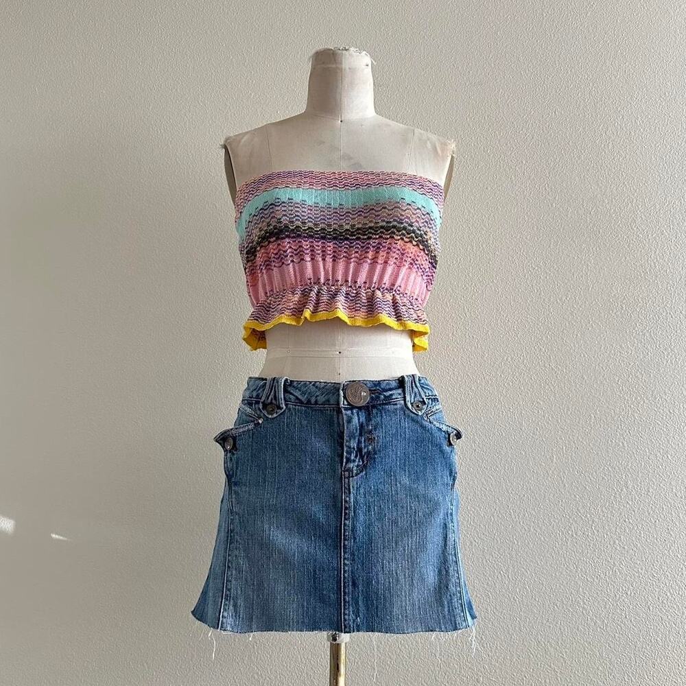 handmade pink multi pastel colored knit tube crop top/bandeau
